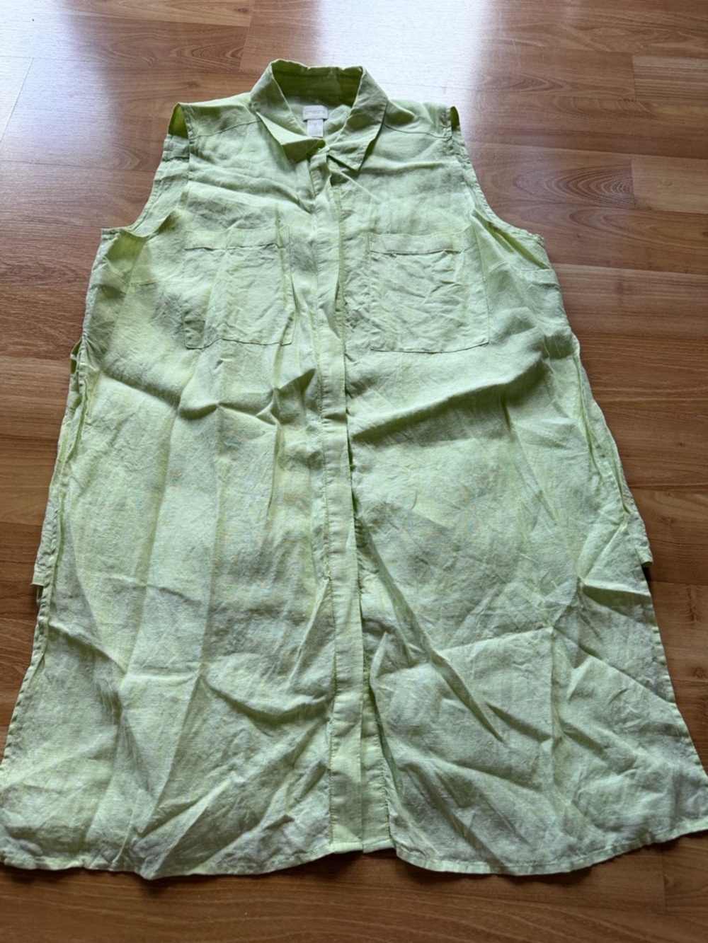 Coldwater Creek 100% linen light green long button down top size 3 colored